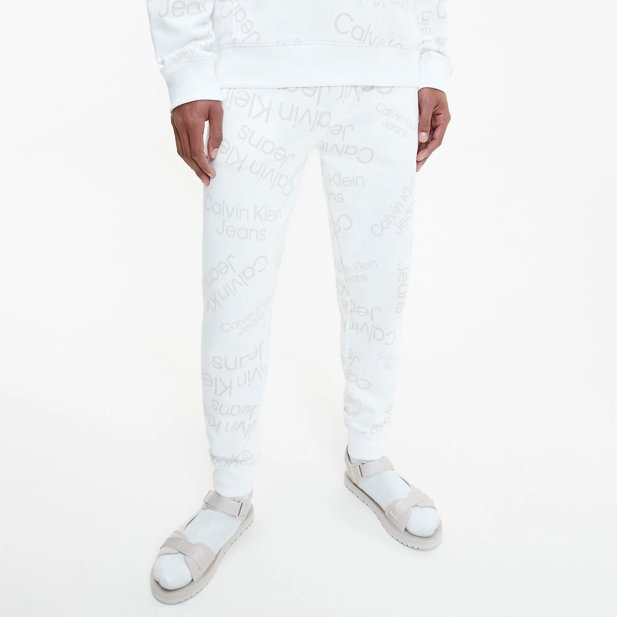 Organic Cotton All Over Print Logo Joggers - White