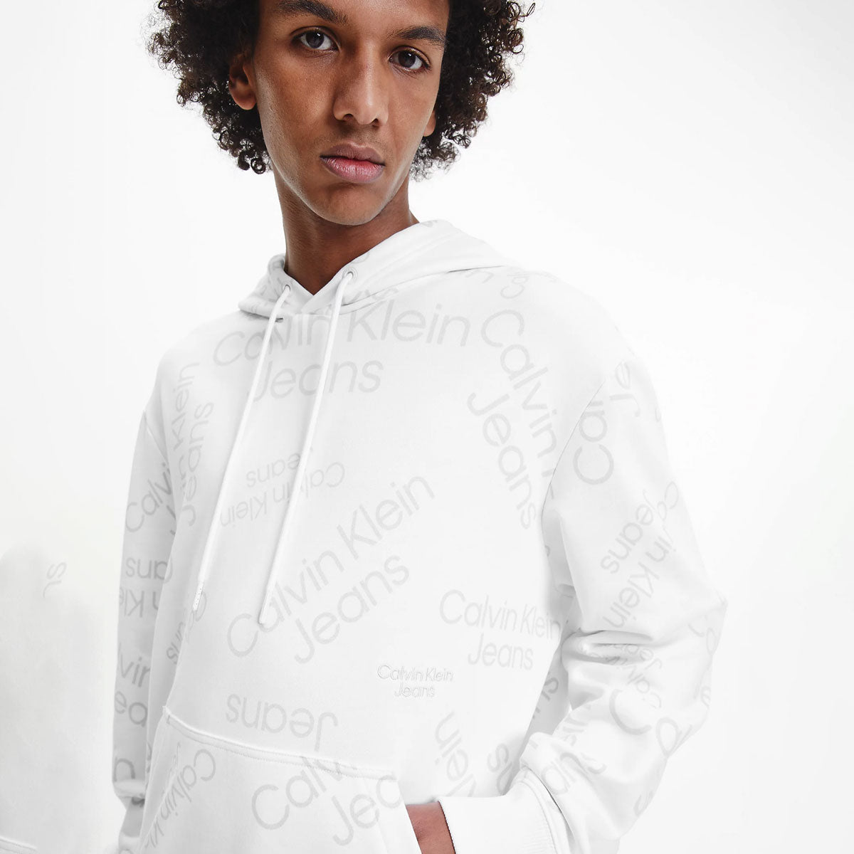 Organic Cotton Relaxed All Over Print Hoodie - White