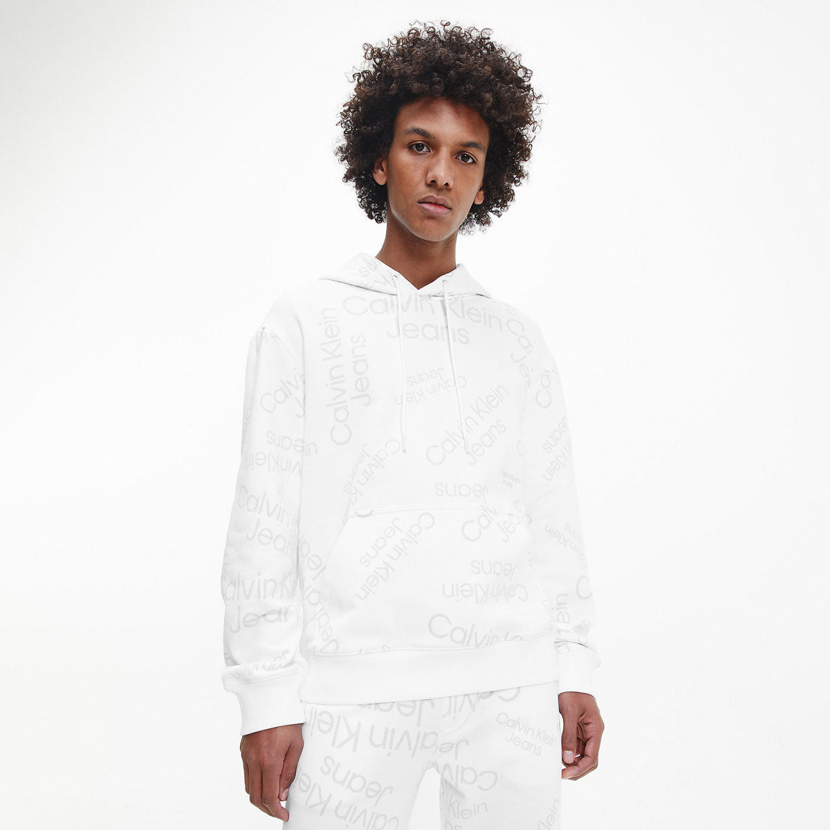 Organic Cotton Relaxed All Over Print Hoodie - White