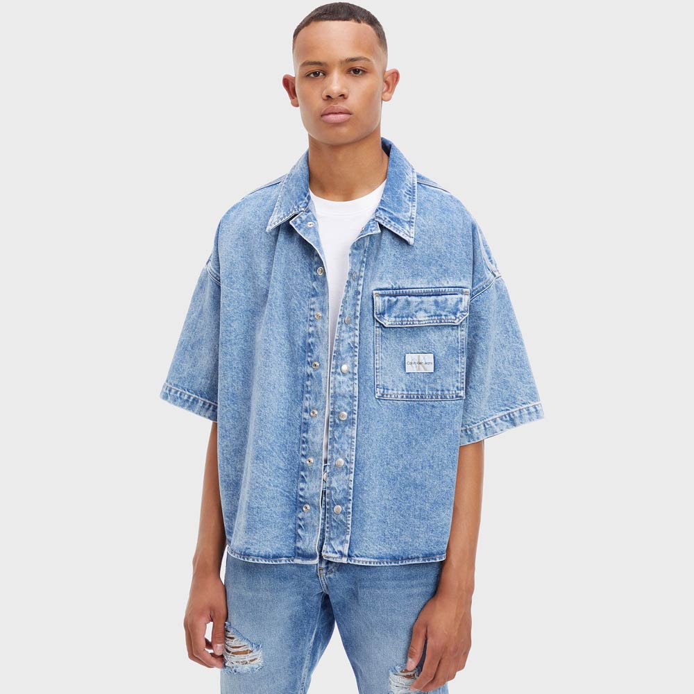 Oversized Short Sleeve Shirt - Denim Medium