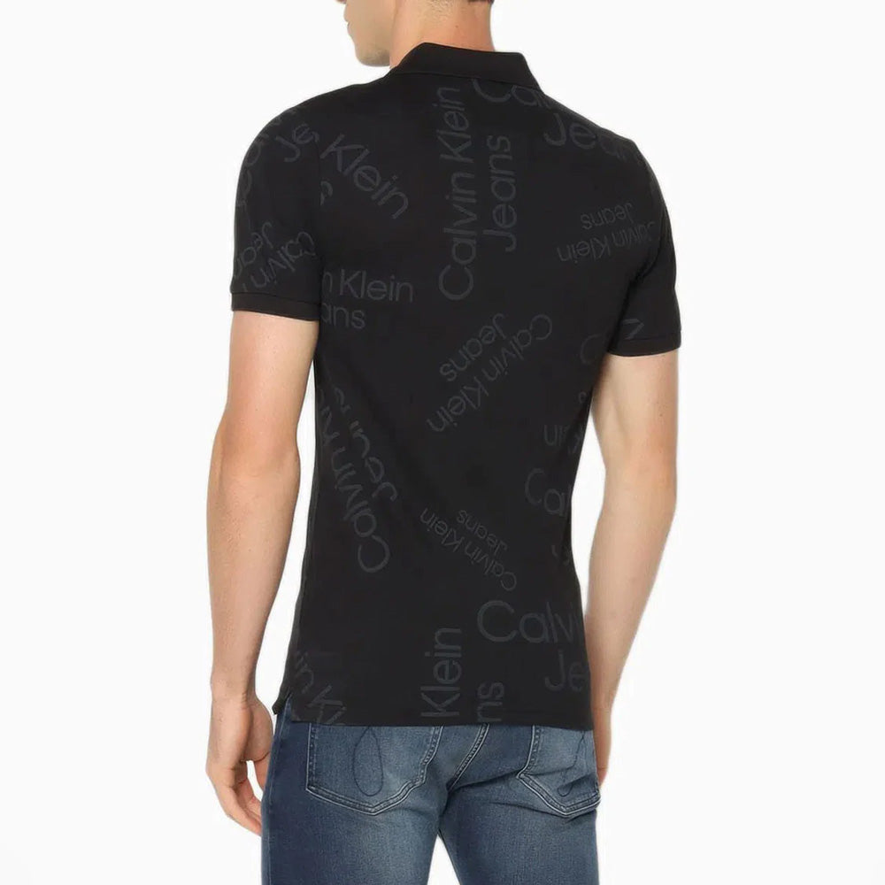 Polo Short Sleeve All Over Print Cotton Shirt - Black