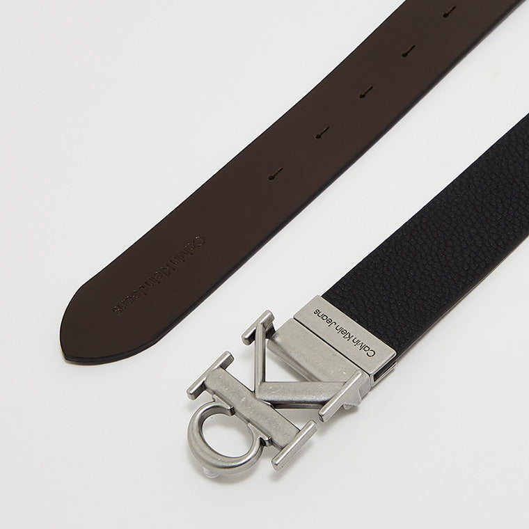 35mm Round Monogram Leather Belt  - Black/ Bitter Brown