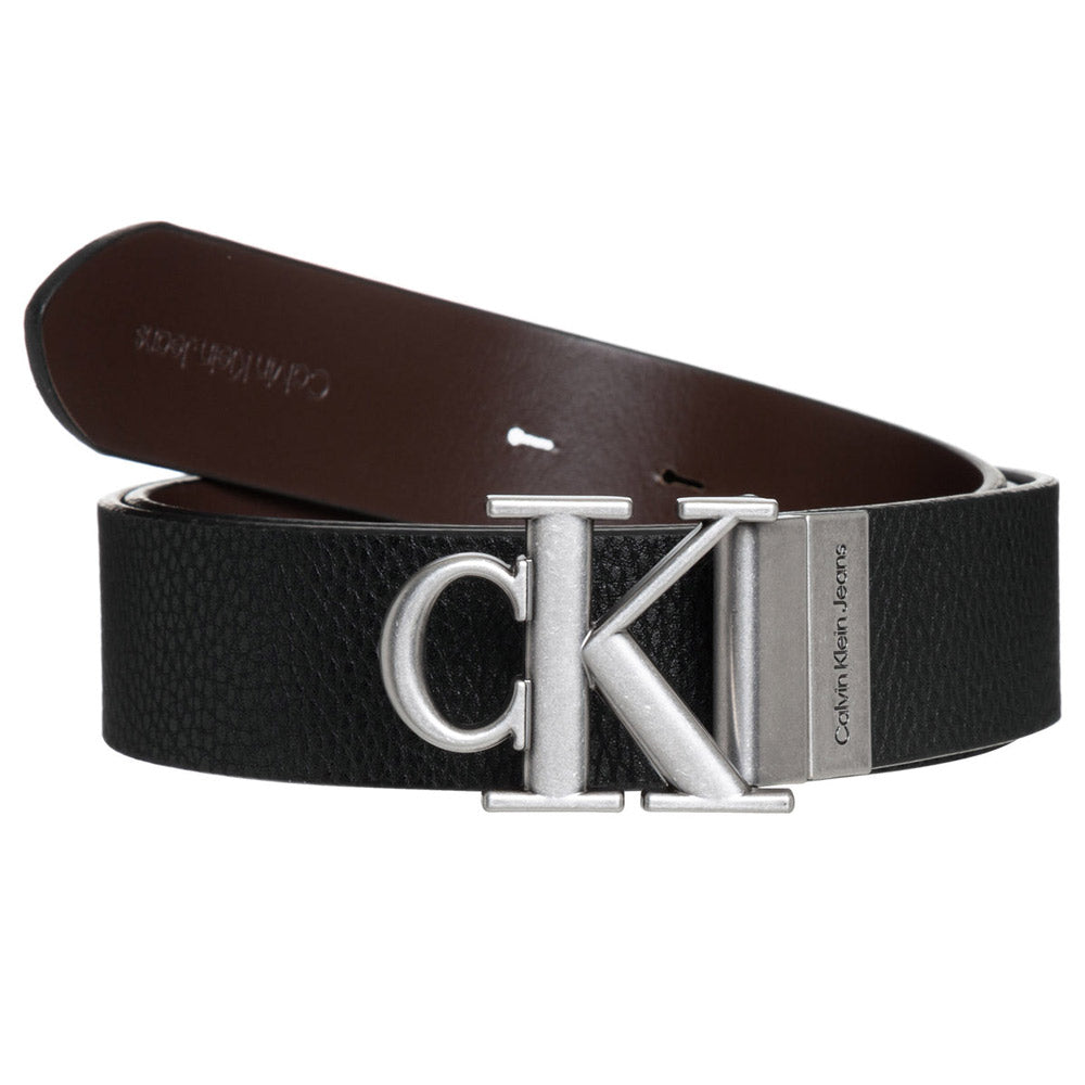 35mm Round Monogram Leather Belt  - Black/ Bitter Brown