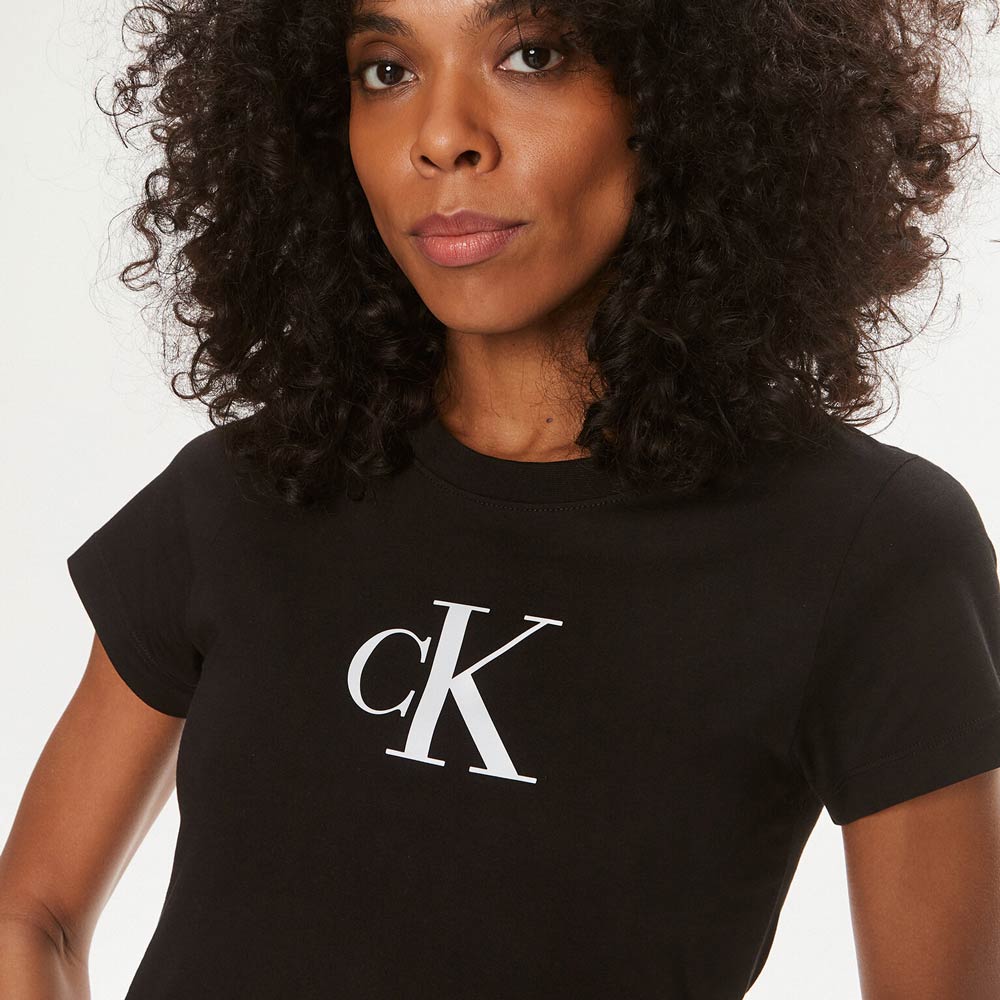 Satin Ck Slim T-Shirt - Black