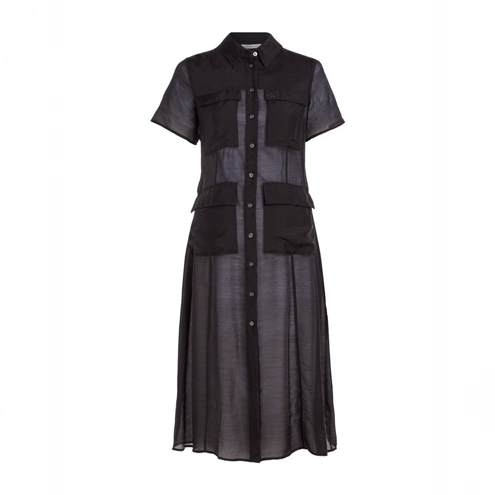 Sheer Short Sleeve Day Dress - Black