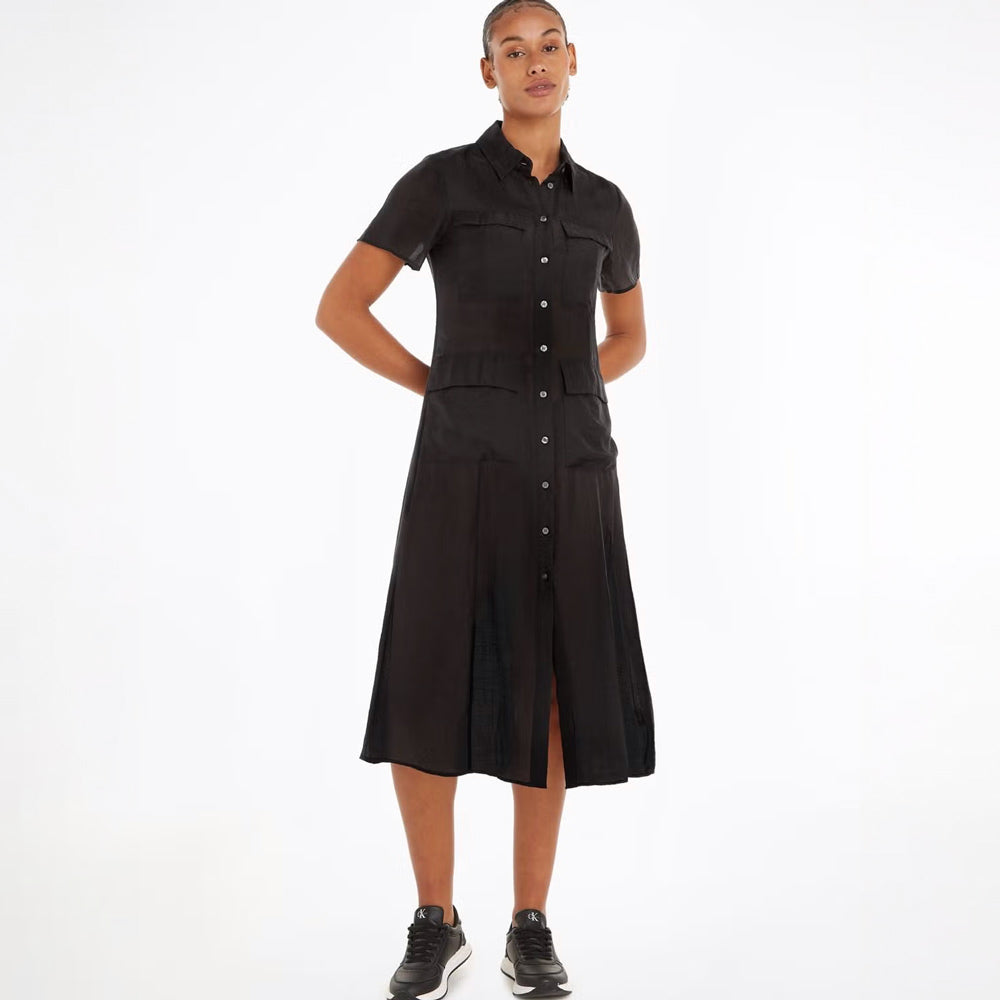 Sheer Short Sleeve Day Dress - Black