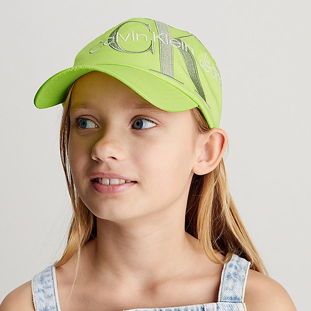 Kids Slanted Monogram Embroidery Cap - Green