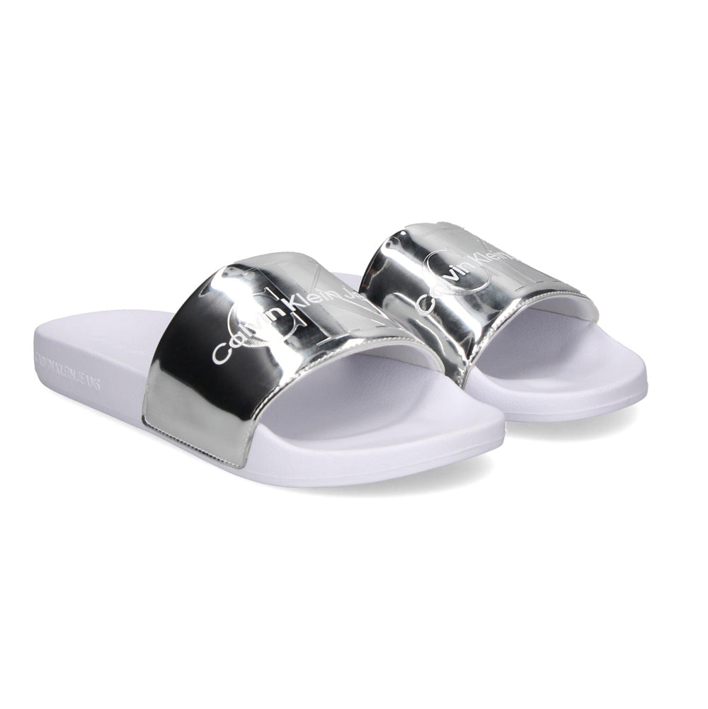 Metallic Monologo Slides - Silver