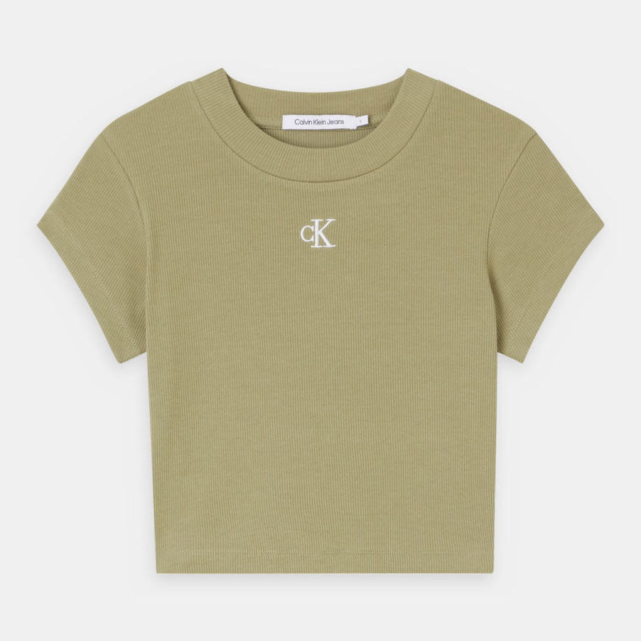 Slim Rib Cropped T-Shirt - Olive