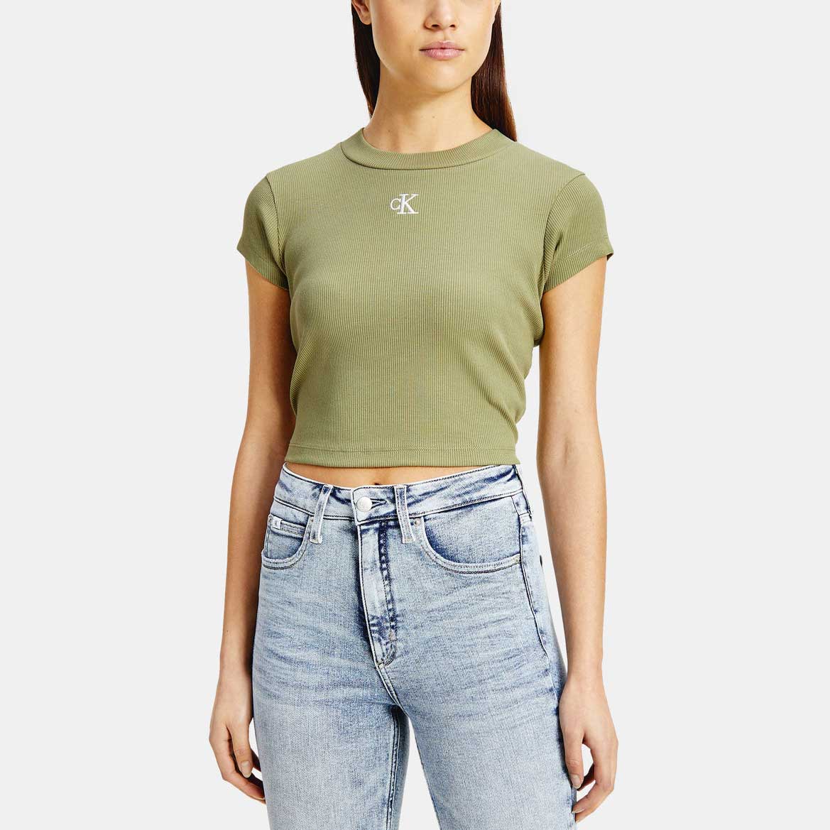 Slim Rib Cropped T-Shirt - Olive