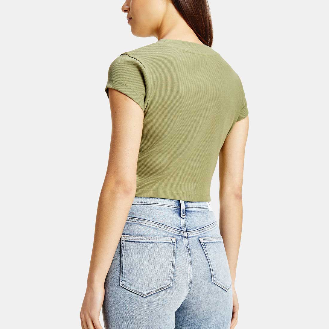 Slim Rib Cropped T-Shirt - Olive