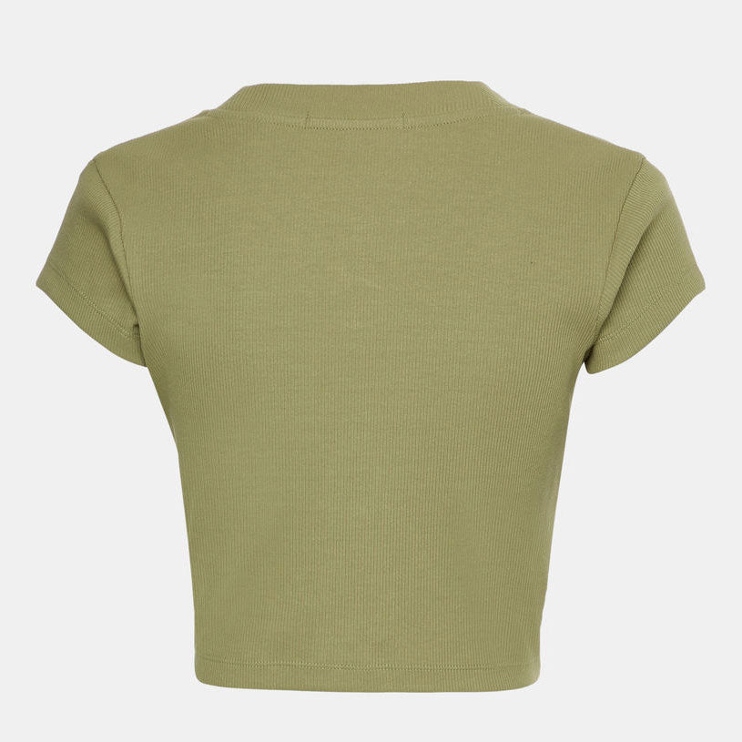 Slim Rib Cropped T-Shirt - Olive