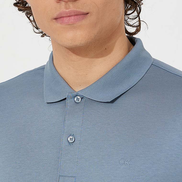 Smooth Cotton Slim Polo - Blue Grey