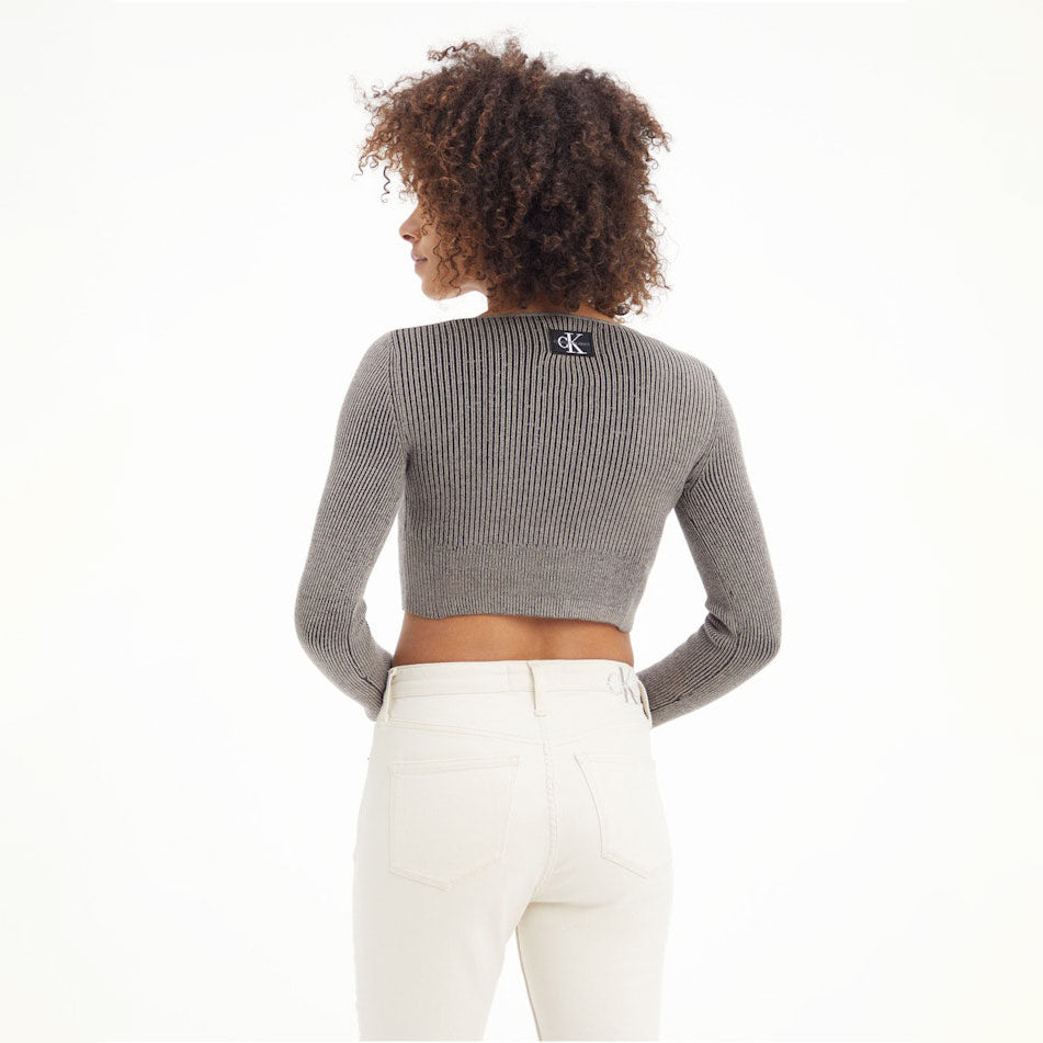 Square Neck Plating Sweater - Taupe