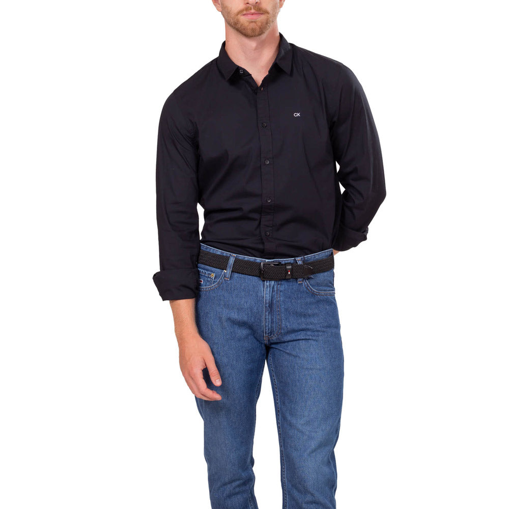 Stretch Poplin Slim Shirt - Black