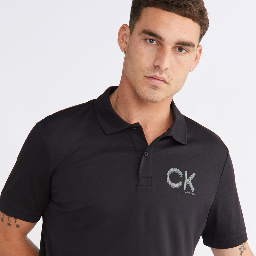 Striped Chest Logo Polo - Black