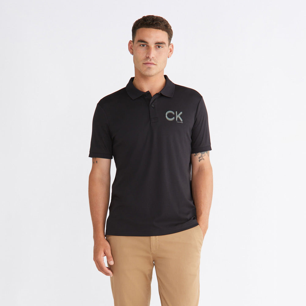 Striped Chest Logo Polo - Black