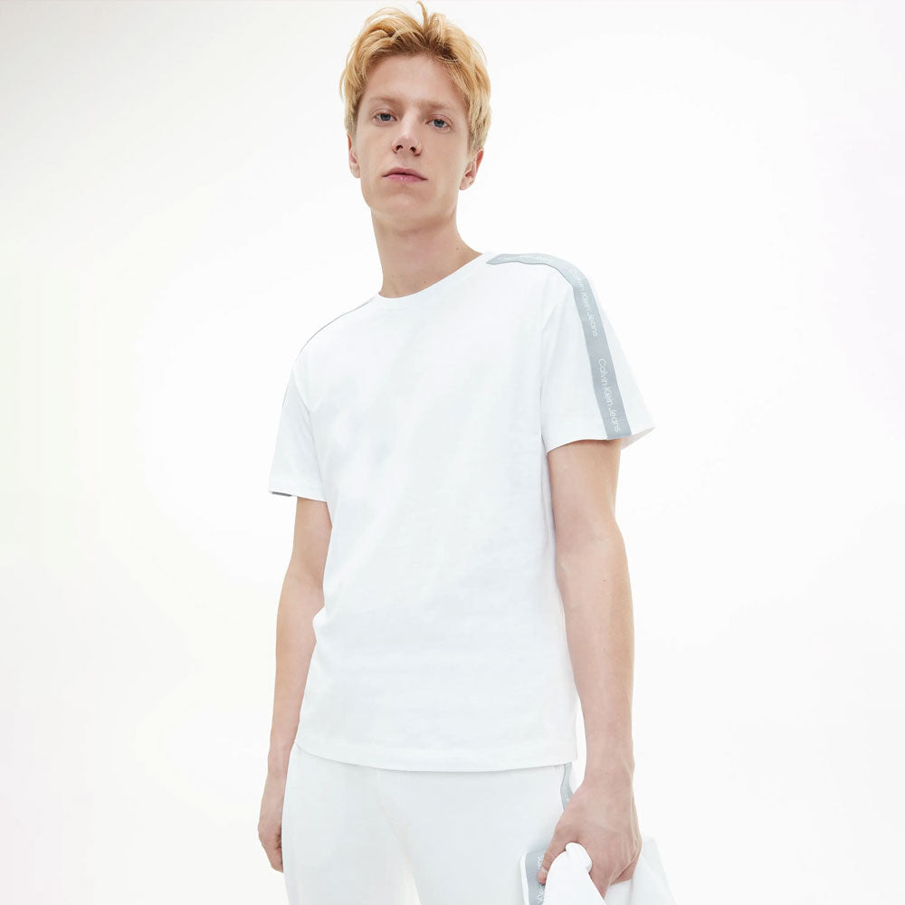 Contrast Tape Shoulder Cotton T-shirt - Off White