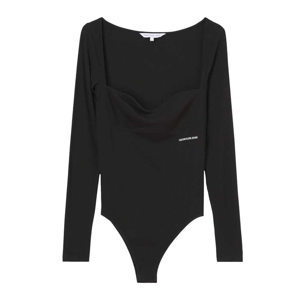 Womens Long Sleeved Rib Bodysuit - Black