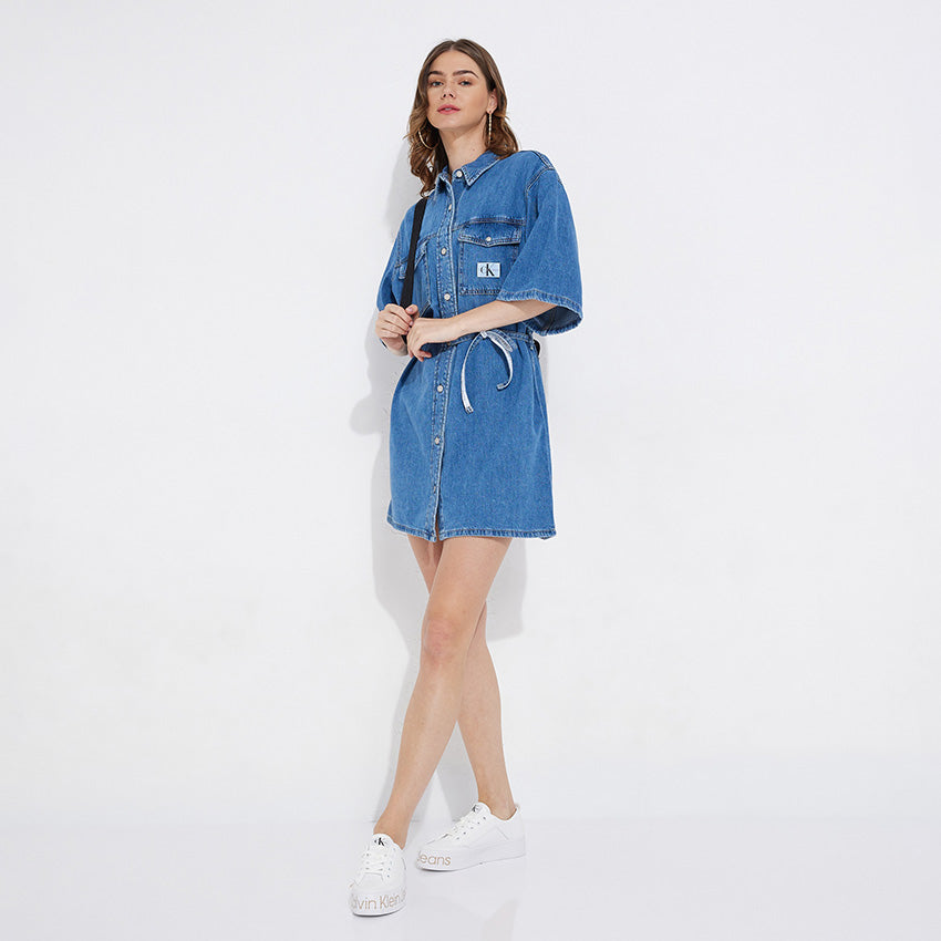 Utility Belted Shirt Dress - Denim Dark