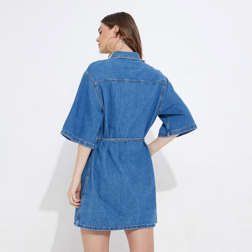 Utility Belted Shirt Dress - Denim Dark