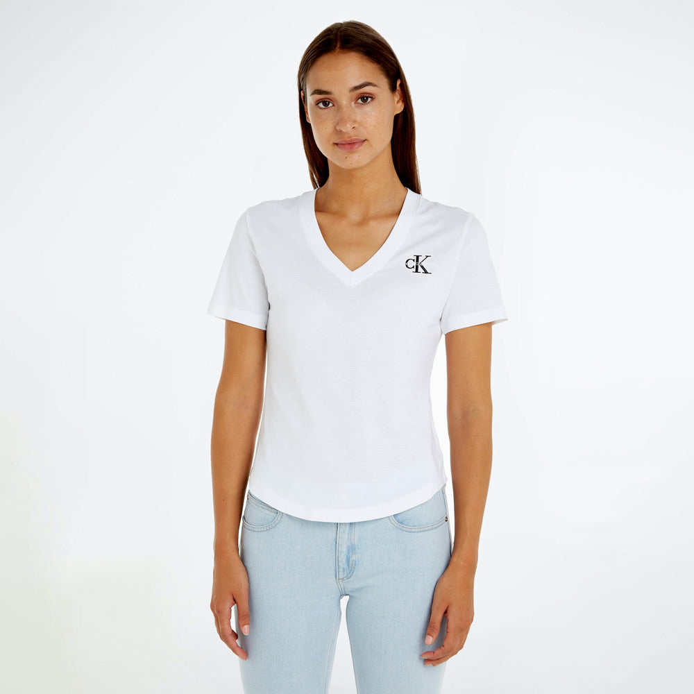 Women's Monogram Logo Slim V-Neck T-Shirt - White