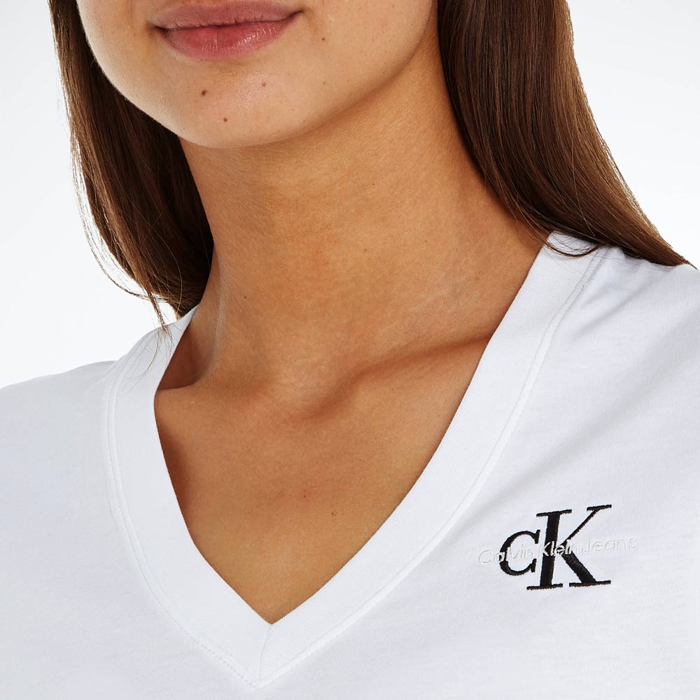 Women's Monogram Logo Slim V-Neck T-Shirt - White