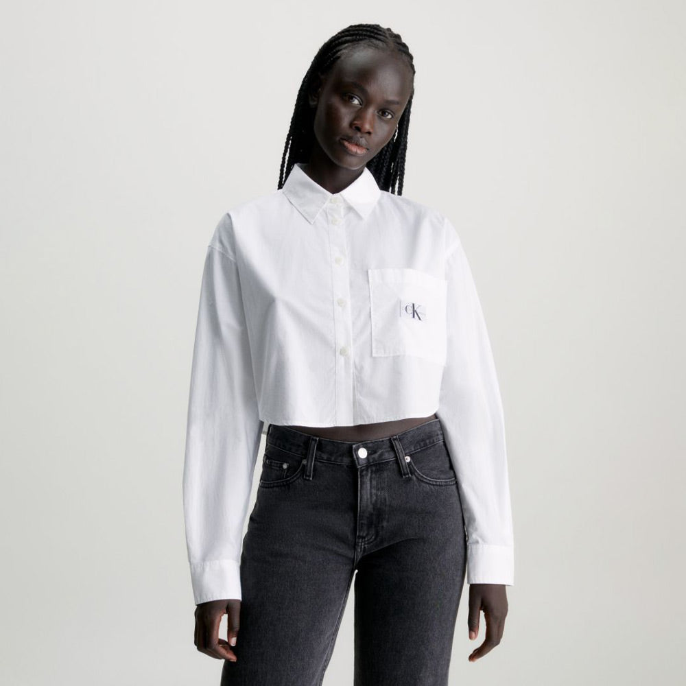 Calvin Klein Cropped Cotton Poplin Shirt - White