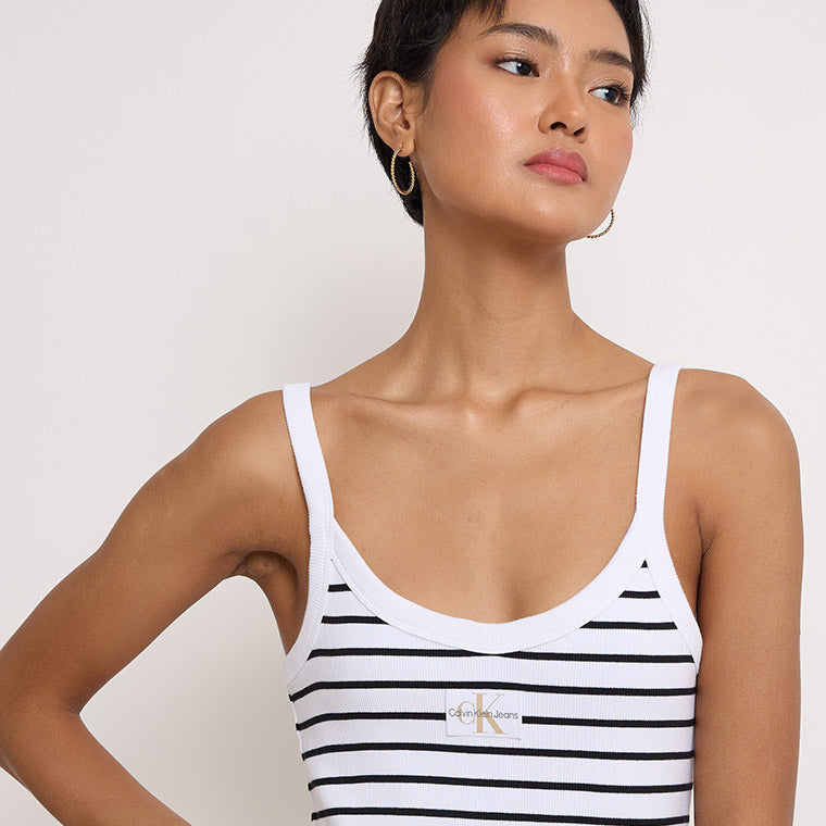 Woven Rib Tank Dress - Black & White