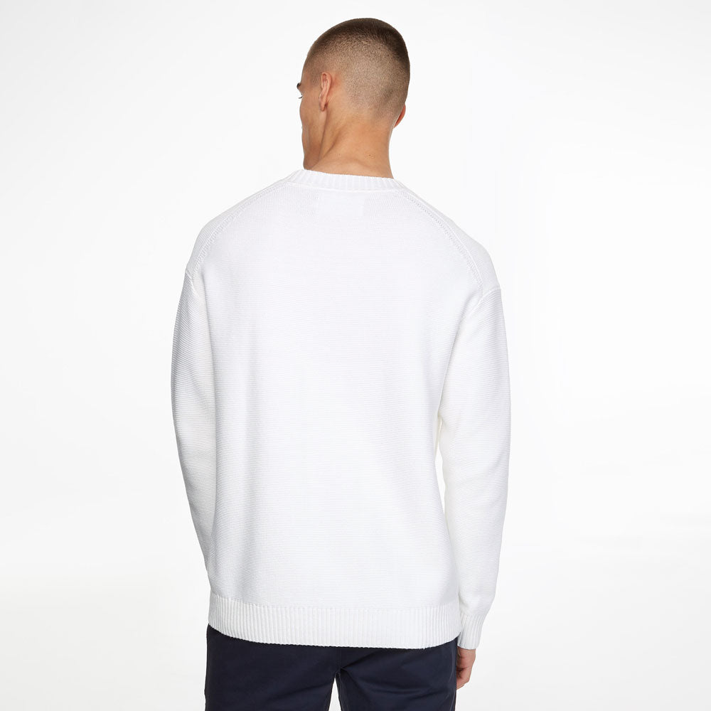 Blocking Institutional Cotton Long Sleeve Sweater - White