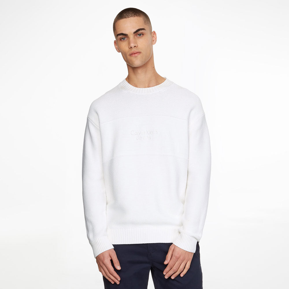 Blocking Institutional Cotton Long Sleeve Sweater - White