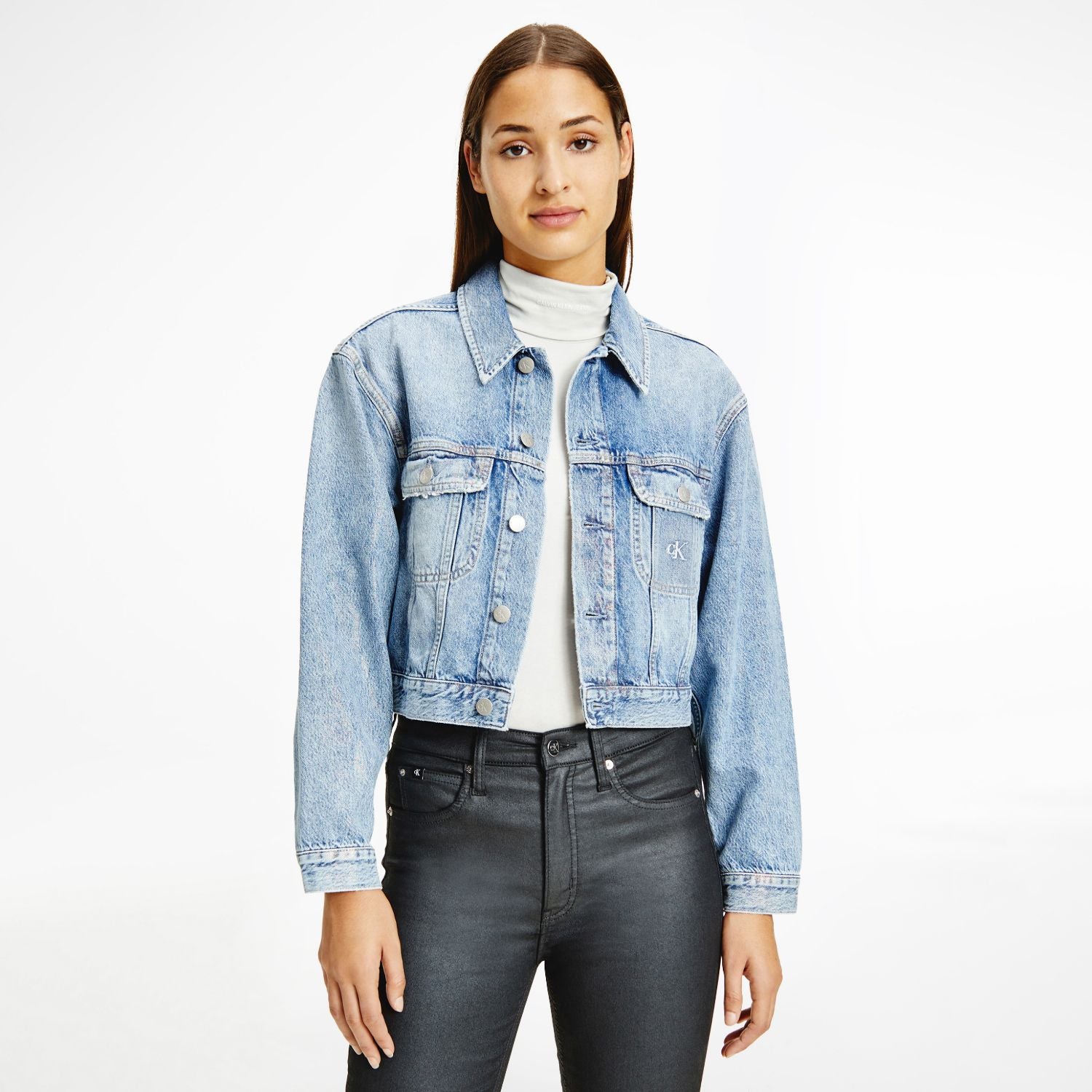 Oversized Cropped Denim Jacket Light Blue