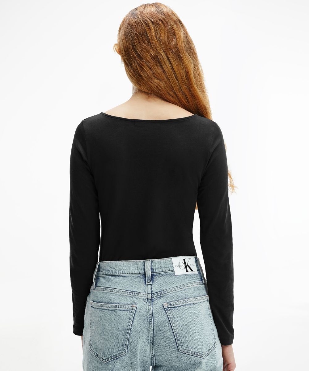 Repeat Logo Long Sleeve Bodysuit Black