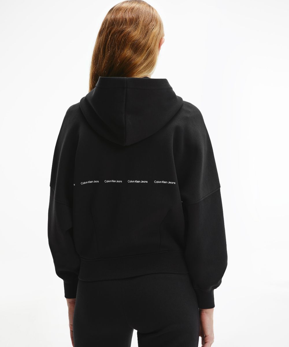 Oversized Repeat Logo Zip Up Hoodie Black