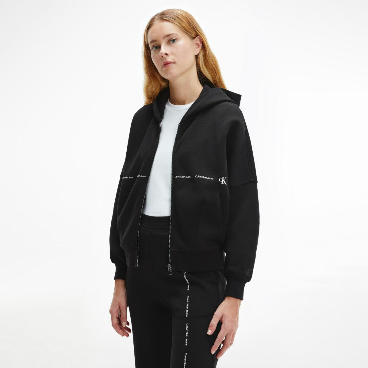 Oversized Repeat Logo Zip Up Hoodie Black