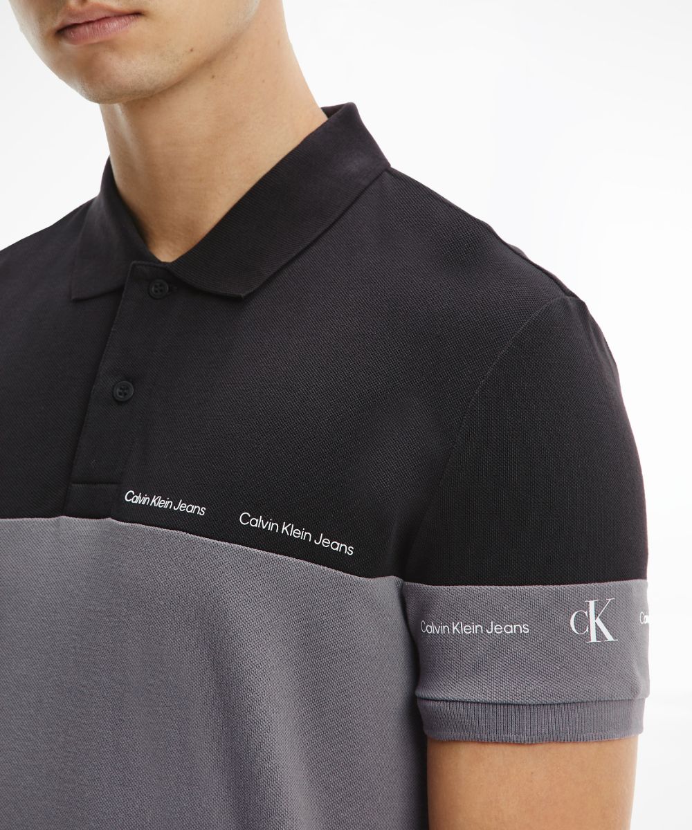 CK Colour Block Polo Shirt Micro Grey