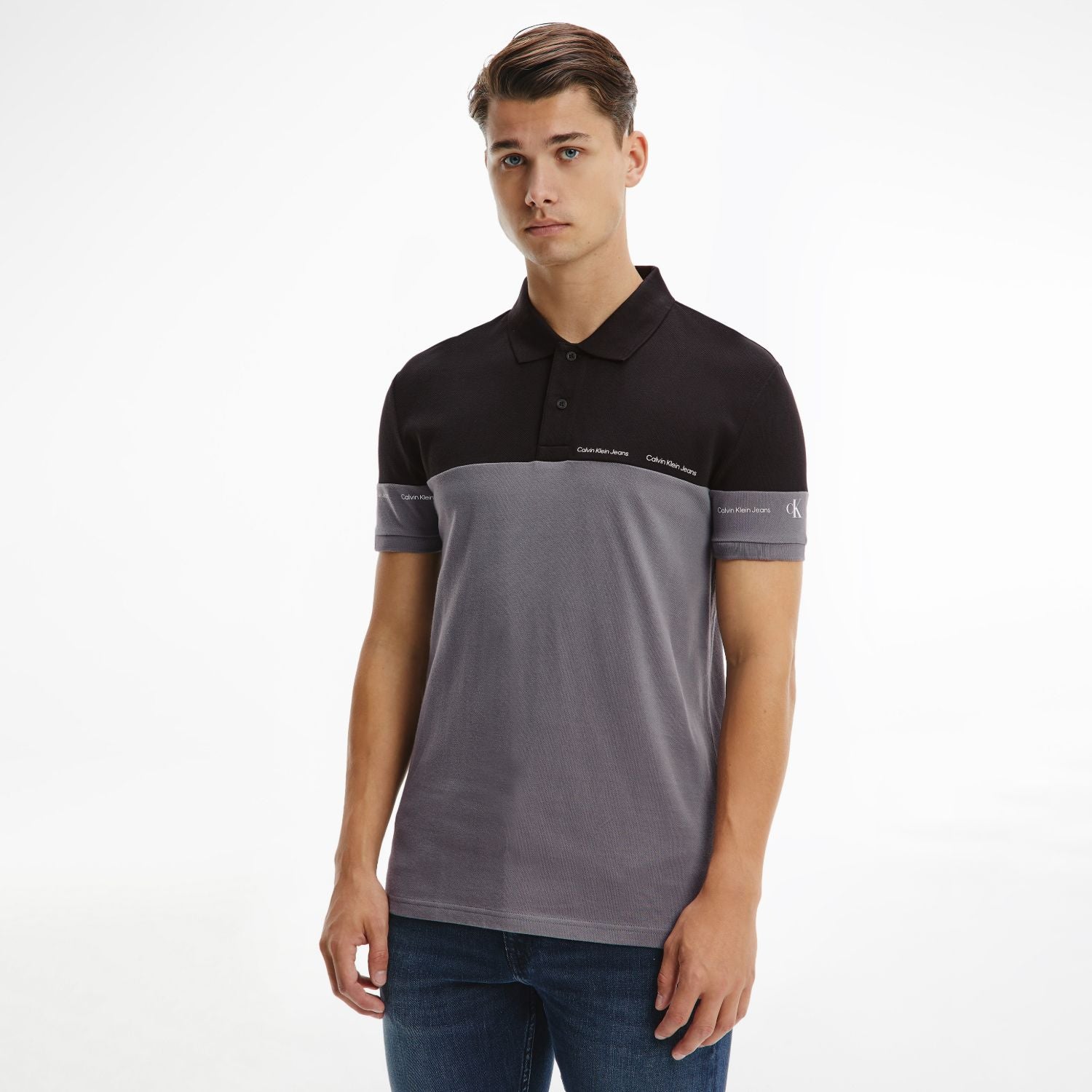 CK Colour Block Polo Shirt Micro Grey