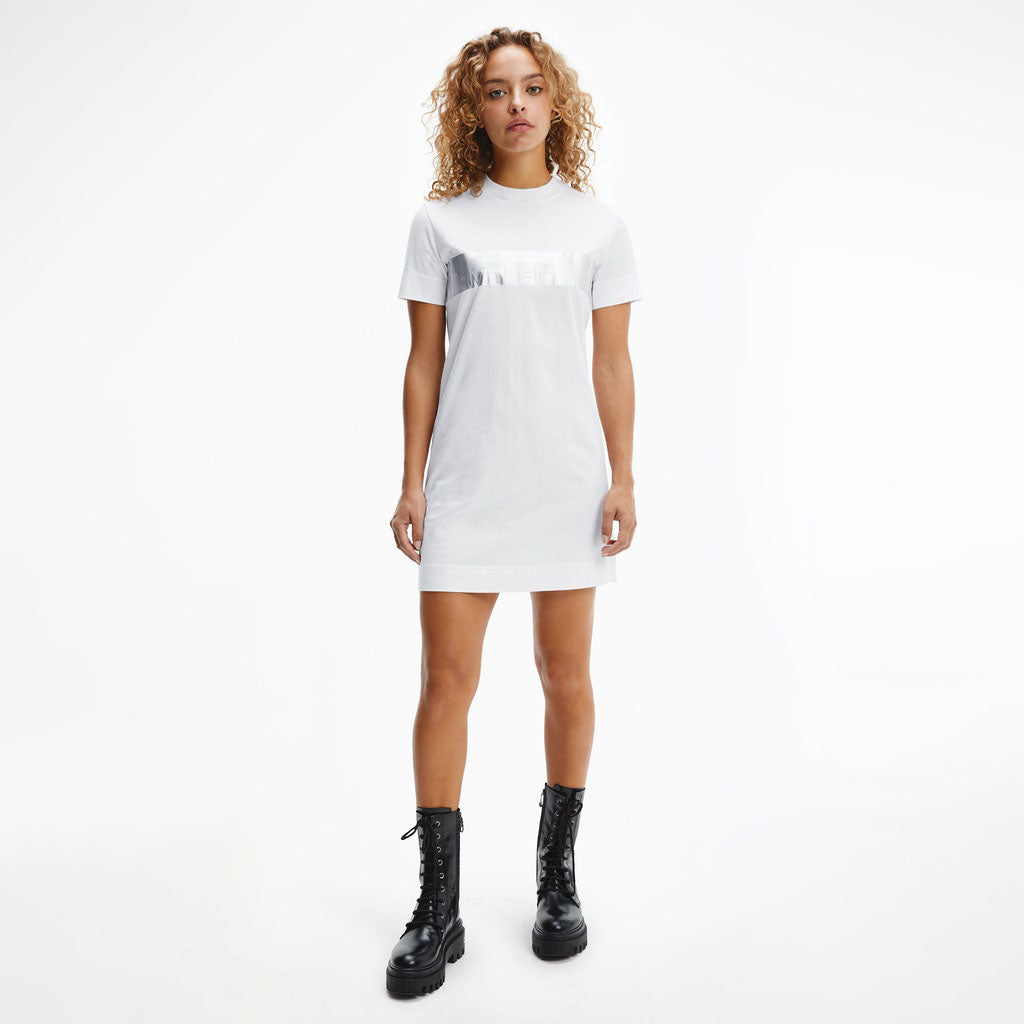 T-Shirt Dress Metallic Logo Strip White