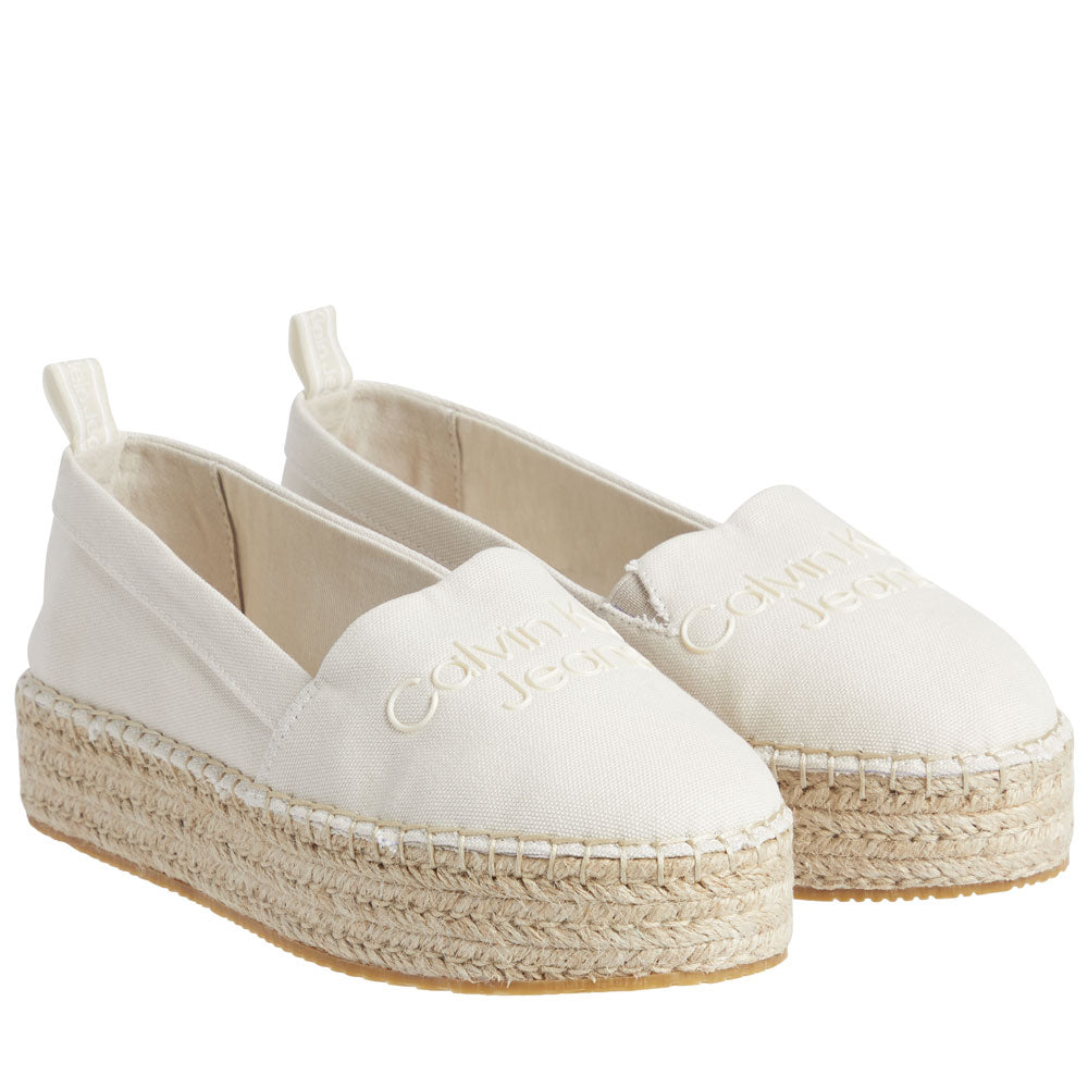 Flatform Espadrilles Cotton Slip On - Beige