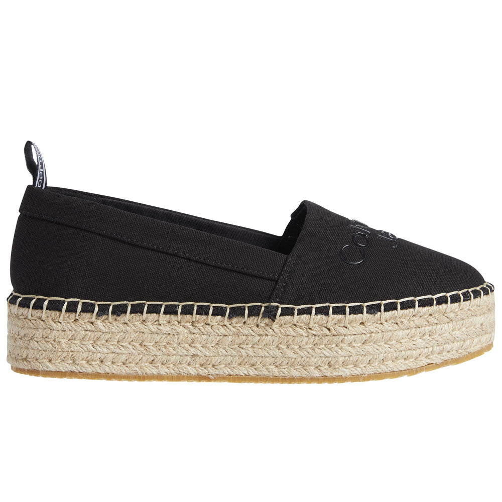 Flatform Espadrilles Cotton Slip On - Black
