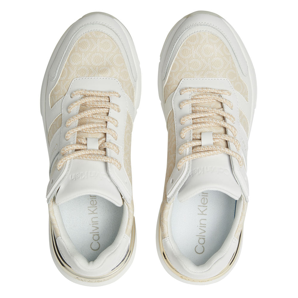 Flexi Runner Lace Up Mix Leather Sneakers - Sand