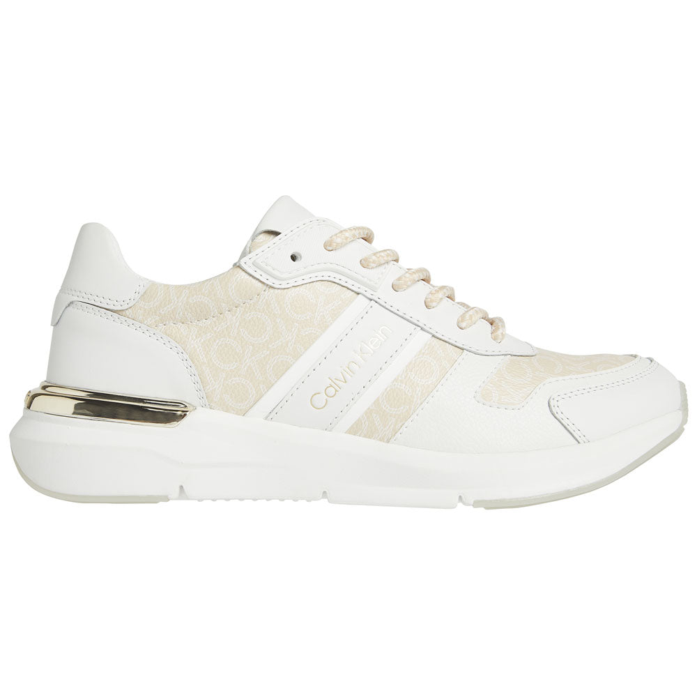 Flexi Runner Lace Up Mix Leather Sneakers - Sand