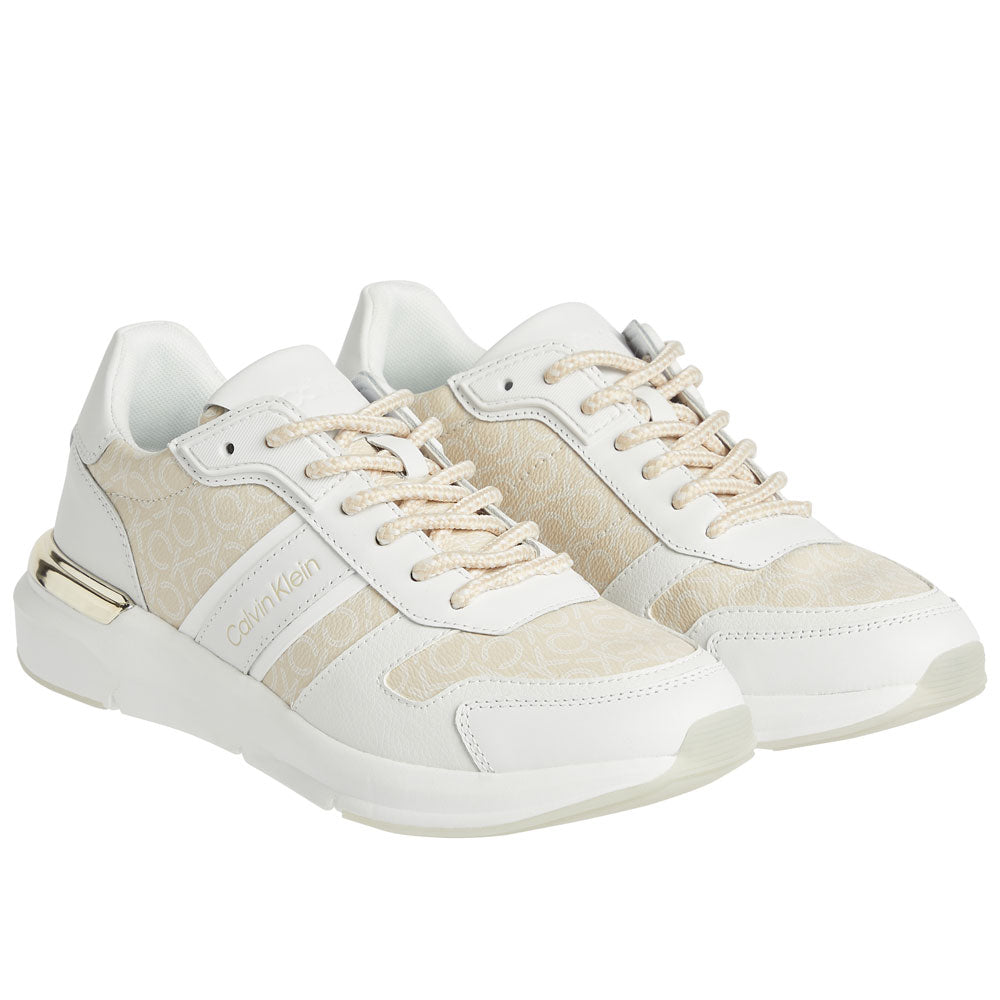 Flexi Runner Lace Up Mix Leather Sneakers - Sand