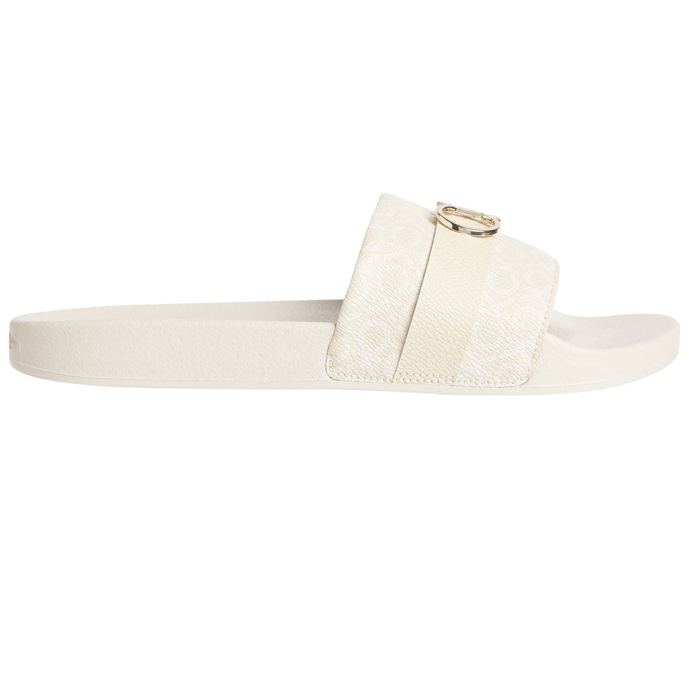 CALVIN KLEIN Mono Pool Slide With Metal Logo - Sand | ThirdbaseUrban