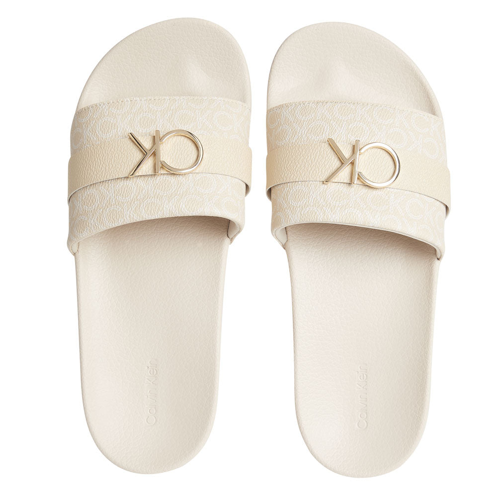 CALVIN KLEIN Mono Pool Slide With Metal Logo - Sand | ThirdbaseUrban