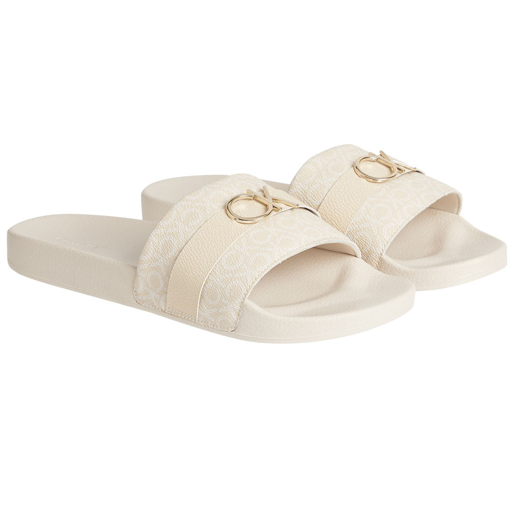 CALVIN KLEIN Mono Pool Slide With Metal Logo - Sand | ThirdbaseUrban