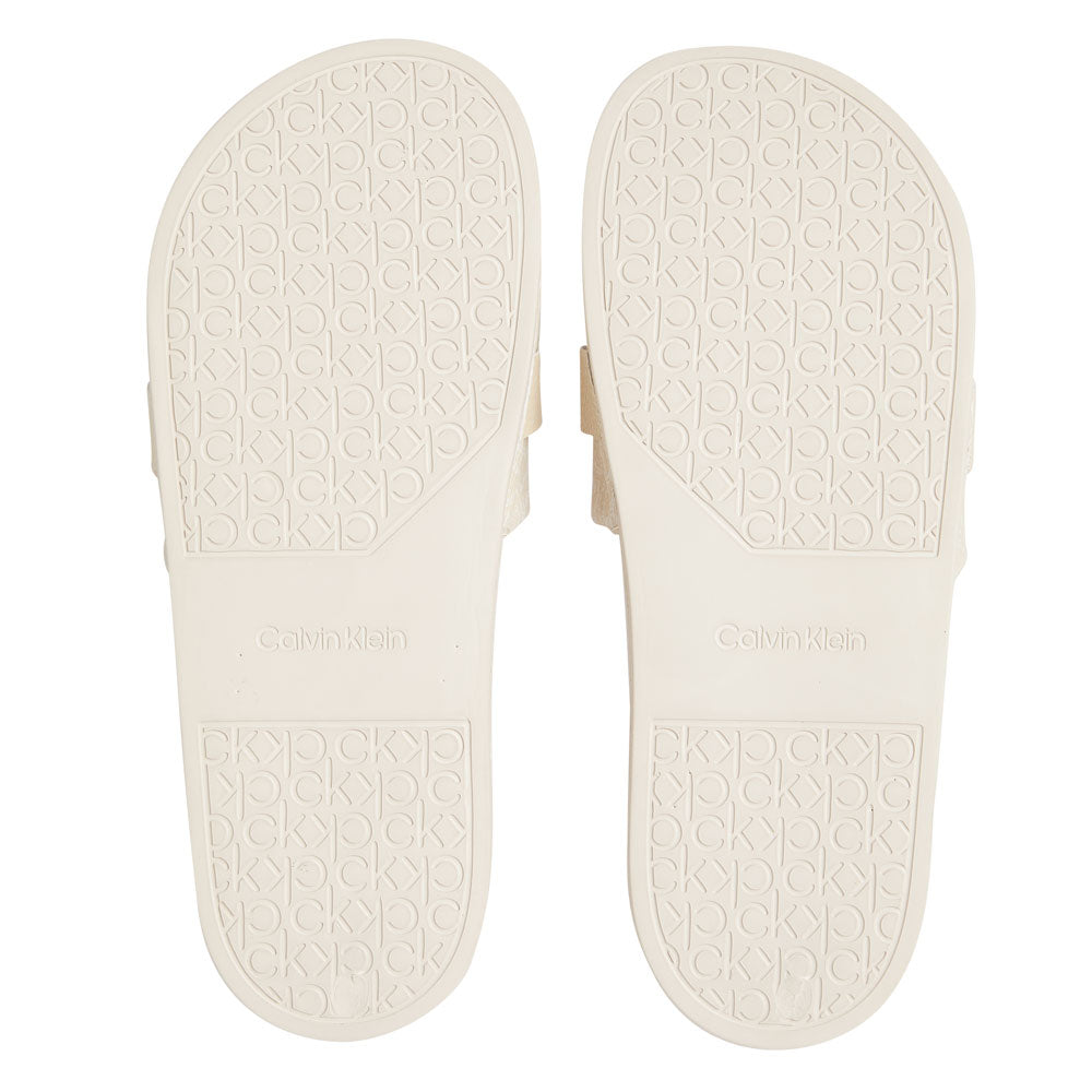 CALVIN KLEIN Mono Pool Slide With Metal Logo - Sand | ThirdbaseUrban