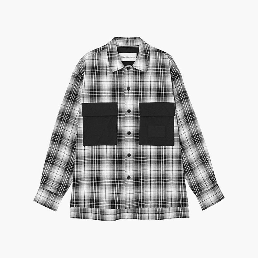 Contrast Pocket Check Overshirt- Black & White