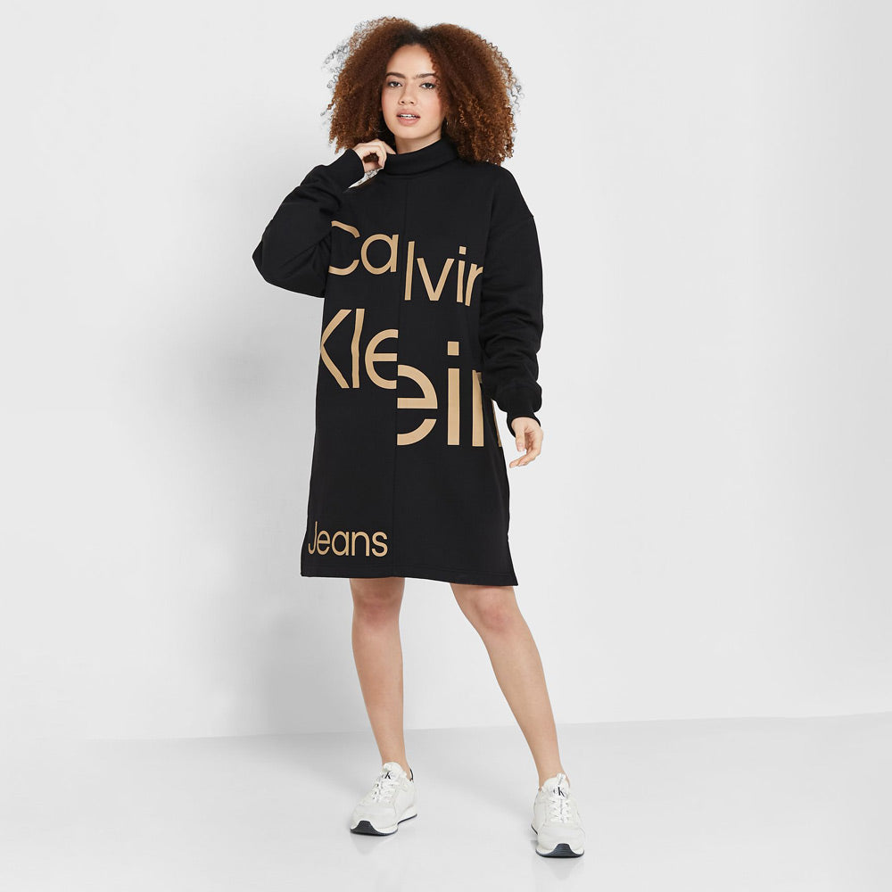 Disrupted Logo Roll Neck Dress - Black