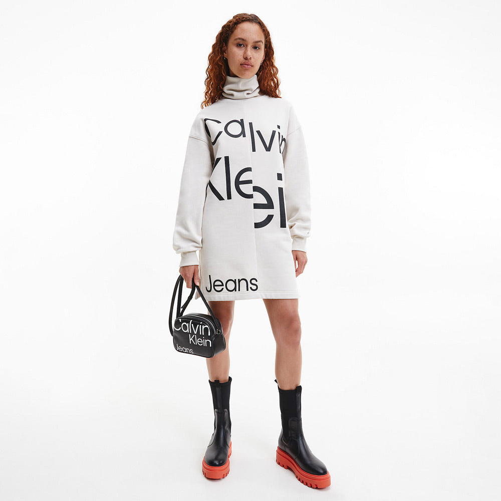 Disrupted Logo Roll Neck Dress - Off White